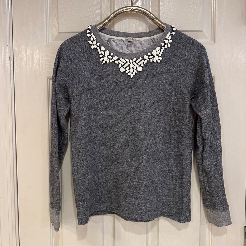 J.Crew Gray Embellished Statement Neckline Sweatshirt 07590 Small